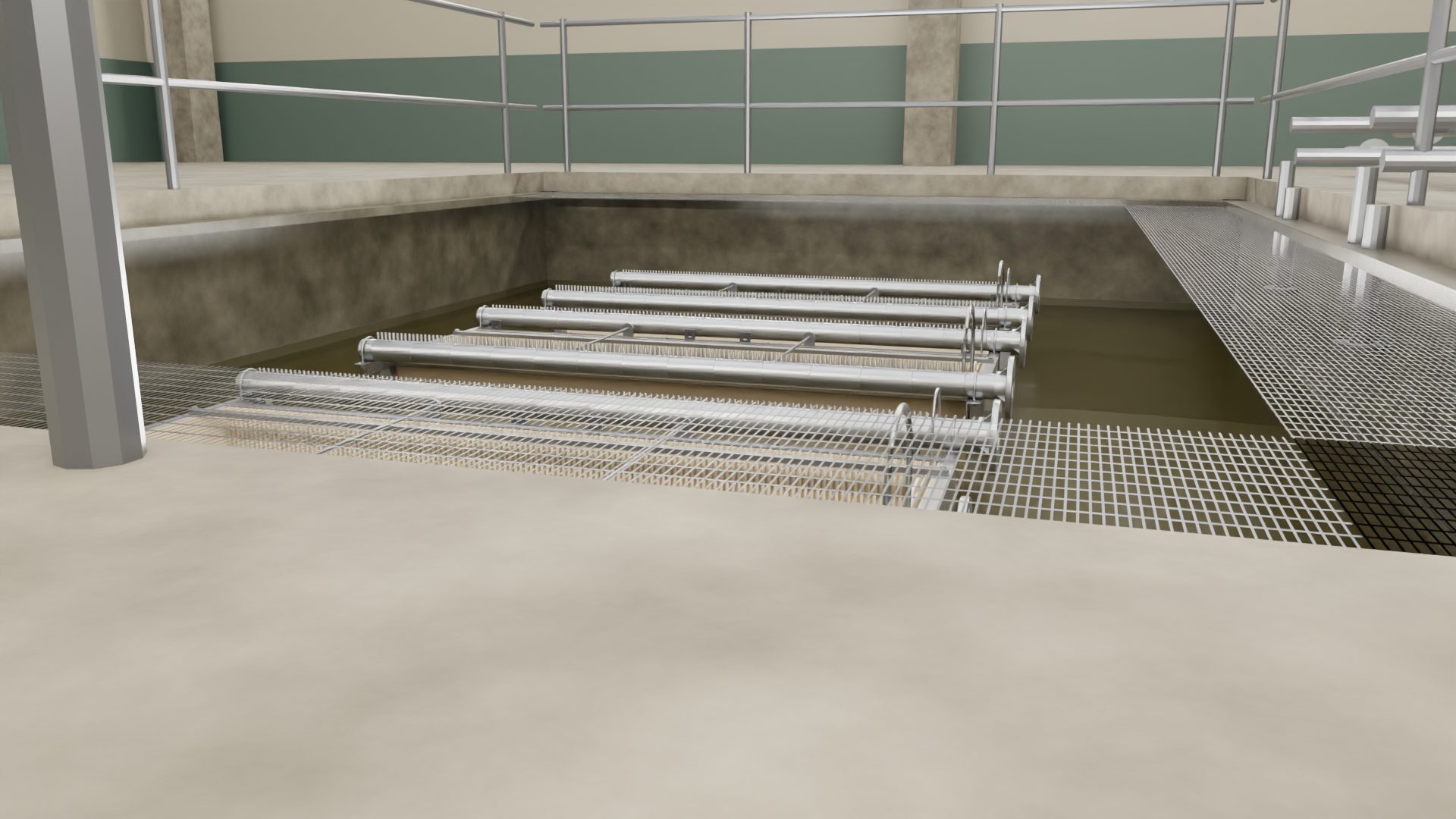 Palisade cassettes in a membrane tank. Rendering.